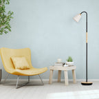 Rustic Wood Center Pole Floor Lamp - Simple Standing Tall Light for Living Room, Bedroom, and Home Office Decor