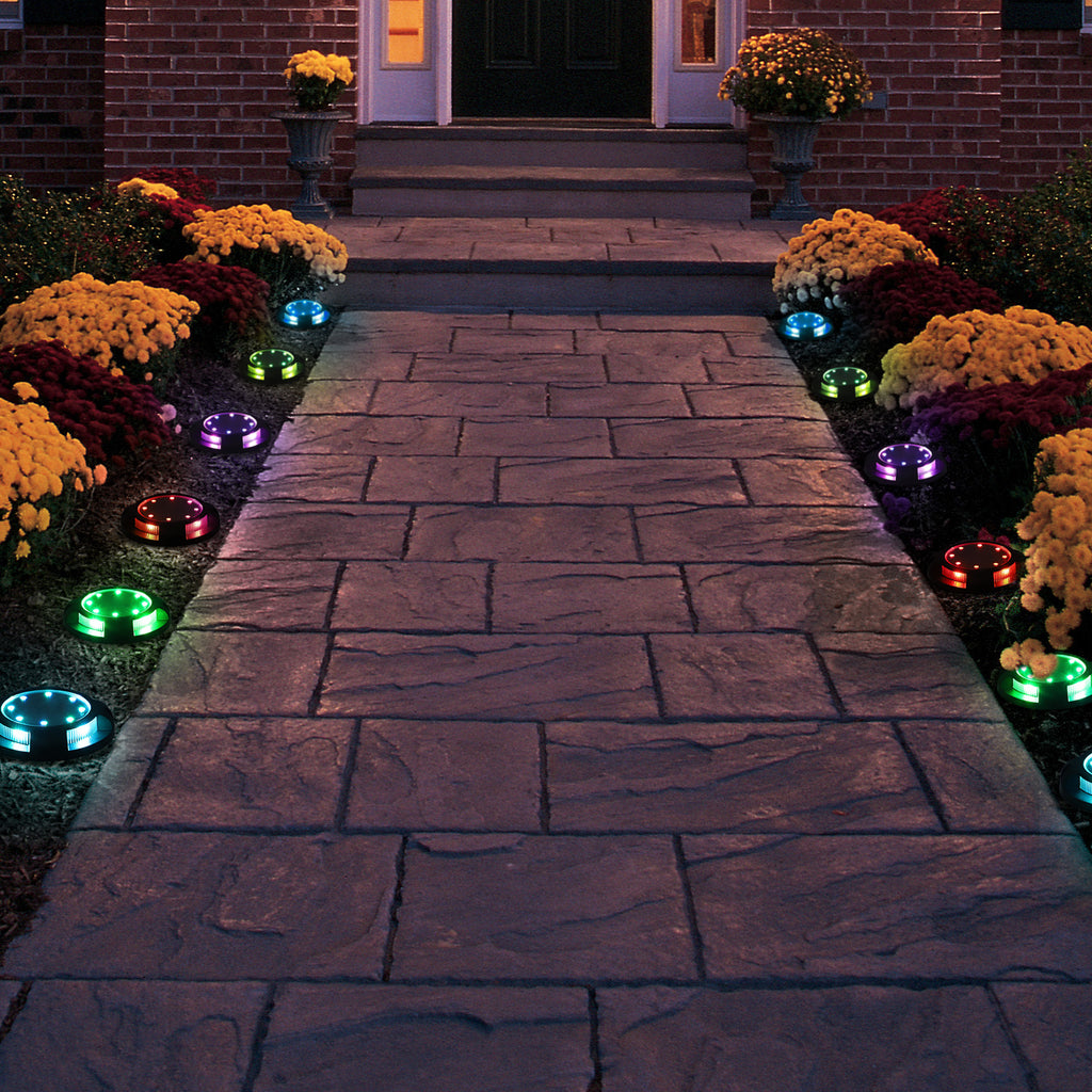 8 Pack Solar Ground Lights 12 LED RGB Solar Disk Lights Color Changing for Yard