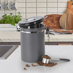 Airtight Coffee Canister - 22 oz Stainless Steel Coffee Bean Storage with Date Tracker & CO2 Valve - Includes Measuring Scoop, Gray