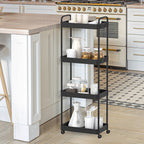 4-Tier Plastic Rolling Utility Cart with Handle, Hooks, Multi-Functional Storage Trolley for Office, Living Room, Kitchen, Movable Storage Organizer with Wheels