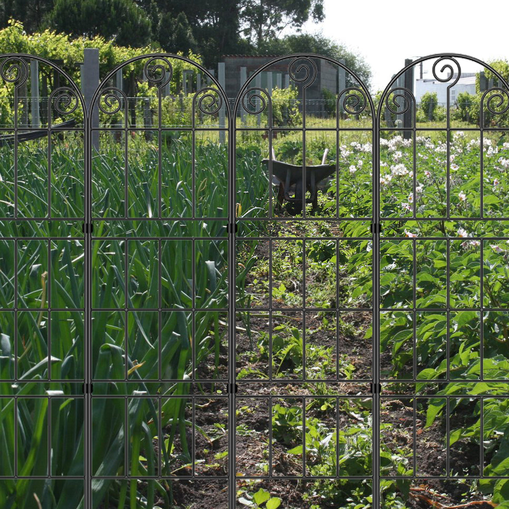 Scroll Top Garden Fence Panels - Double Rail Metal Border - Animal Barrier for Backyard & Garden,