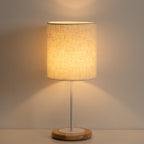 Modern Desk Lamp, Nightstand Lamp for Bedroom, Office, College Dorm, Living Room with Linen Fabric Lamp Shade and Wooden Base