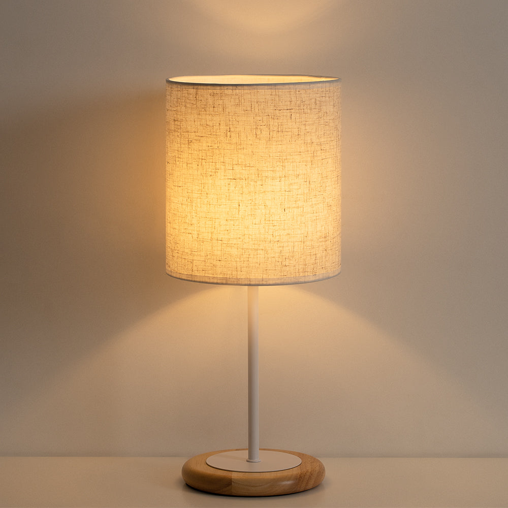 Modern Desk Lamp, Nightstand Lamp for Bedroom, Office, College Dorm, Living Room with Linen Fabric Lamp Shade and Wooden Base