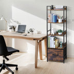 Tall Narrow 5-Tier Bookshelf with Storage Cabinet Drawer
