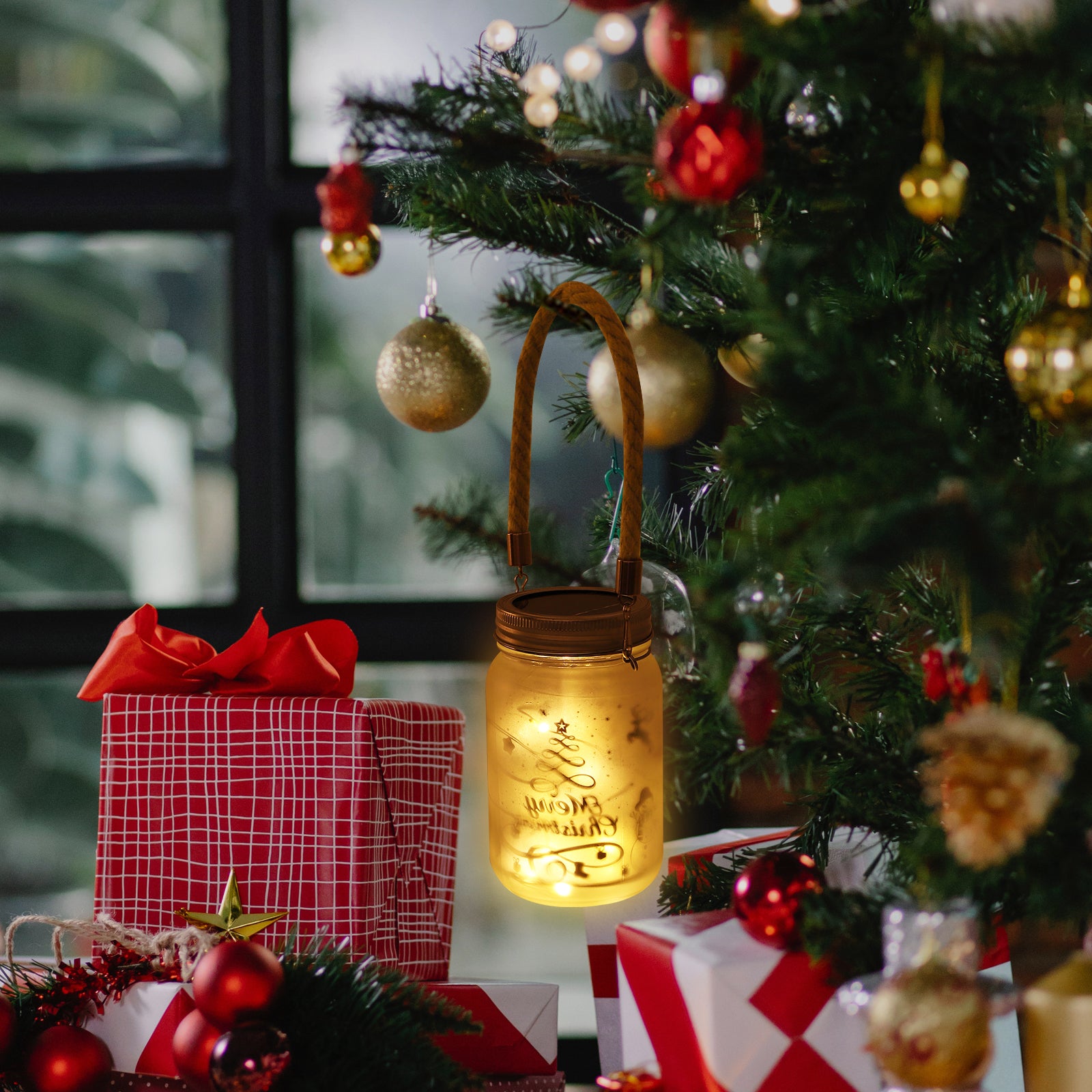 DIY Solar Hanging Mason Jar Lights Holiday Decor Lantern