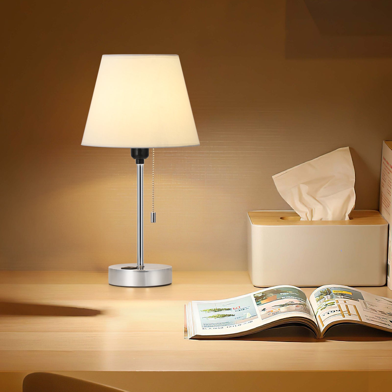 Modern Chrome USB Charging Bedside Lamp，Multi-Functional Table Lamp with Dual Ports.