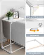 2-Pack C-Shaped Side Tables, White Slim Sofa End Tables, Laptop & Snack Table for Small Spaces, Living Room & Bedroom