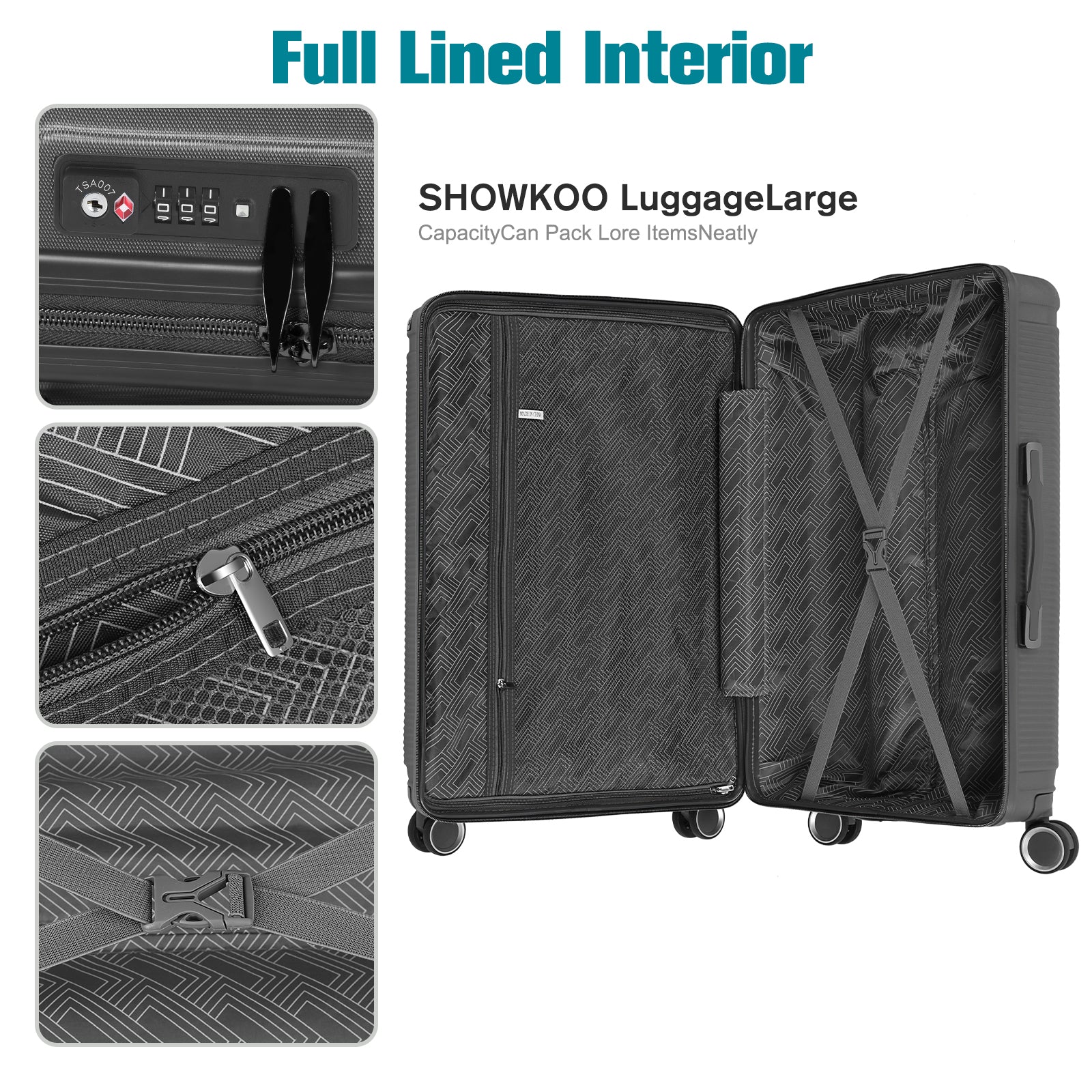 3PCS Luggage Set Suitcase w/TSA Lock Wheel Durable Spinner Hardshell Lightweight