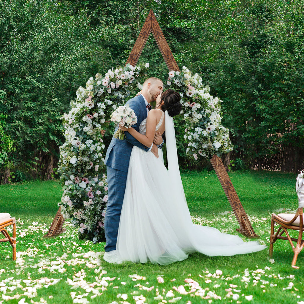 10.2ft Wooden Triangle Wedding Arch, Rustic Farmhouse Triangle Garden Arch Stand, Heavy Duty Wooden Arbor Frame for Wedding Ceremony, Bridal Shower, Birthday Party, Proposal, Indoor & Outdoor Decor