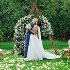 10.2ft Wooden Triangle Wedding Arch, Rustic Farmhouse Triangle Garden Arch Stand, Heavy Duty Wooden Arbor Frame for Wedding Ceremony, Bridal Shower, Birthday Party, Proposal, Indoor & Outdoor Decor