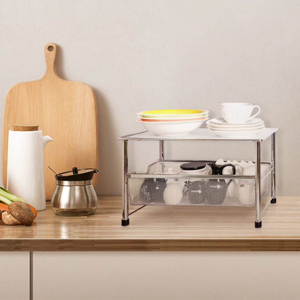 Multi-Functional Kitchen Sink Organizer, Appliance Storage Shelf with Sliding Pull-Out Drawer