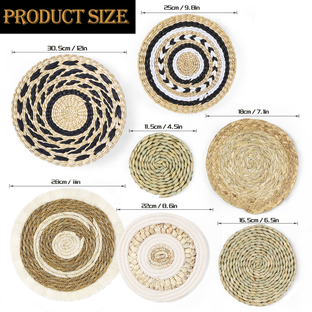 7-Piece Boho Woven Wall Decor Set, Round Circular Seagrass Wall Hanging Art for Living Room & Bedroom