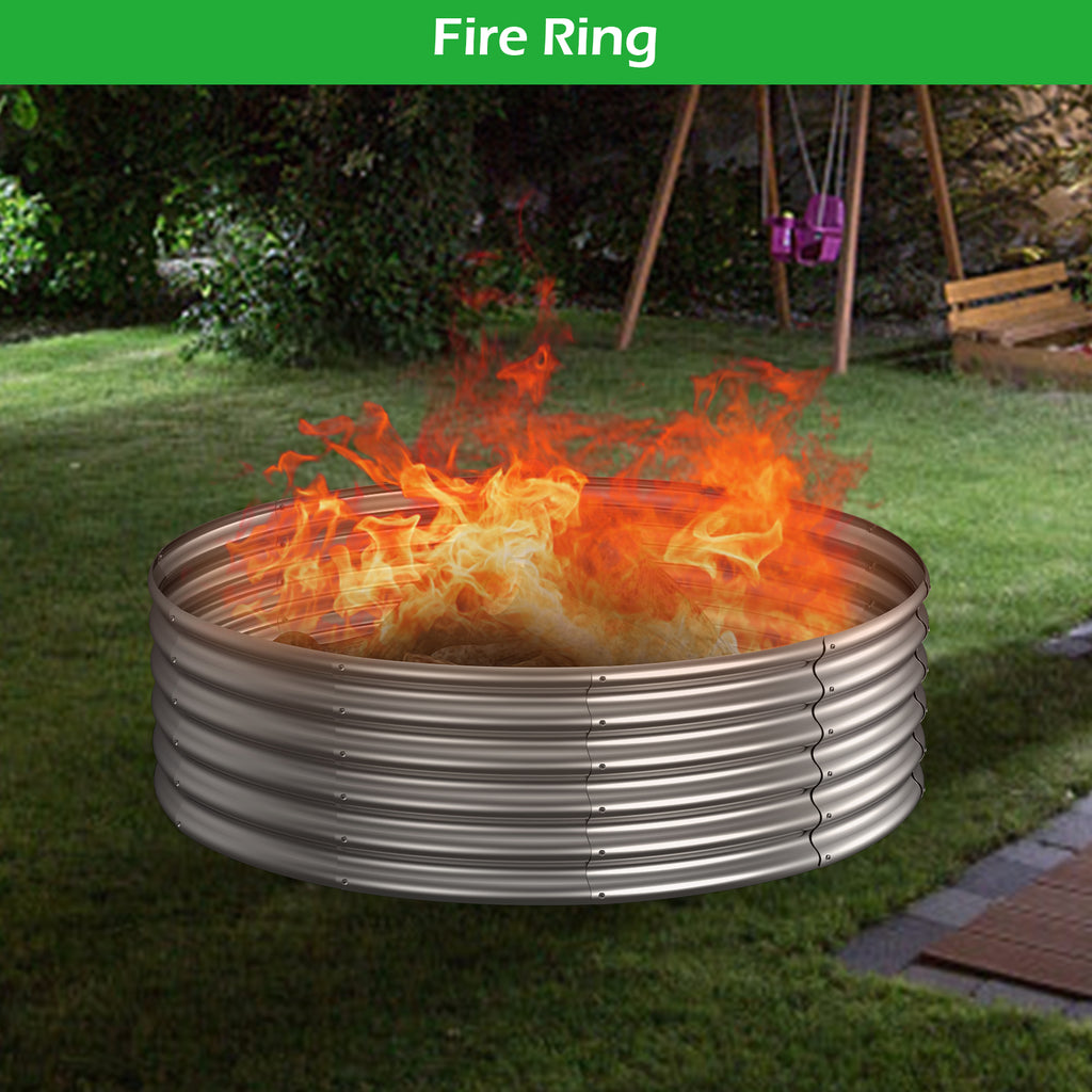 Large Round Galvanized Fire Pit Ring & Garden Planter
