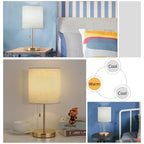 Modern Gold Bedside Lamp with Pull Chain — Elegant Nightstand Lamp with Linen Fabric Shade.