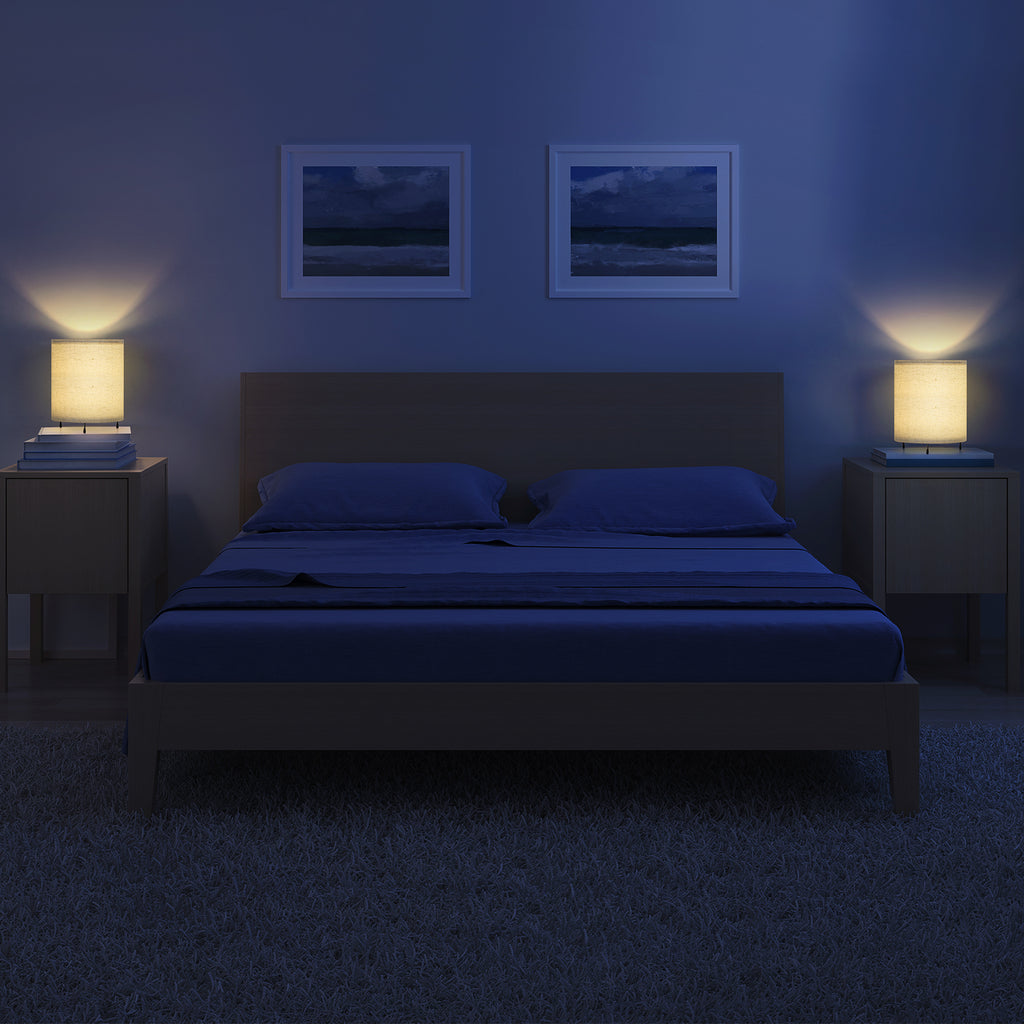 Minimalist Metal Base Nightstand Lamps (Set of 2)， Small Bedside Desk Lamps with Linen Shade.
