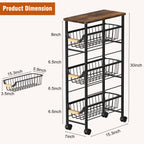 4-Tier Slim Rolling Laundry Cart - Narrow Slide-Out Storage Organizer with Baskets for Small Spaces,