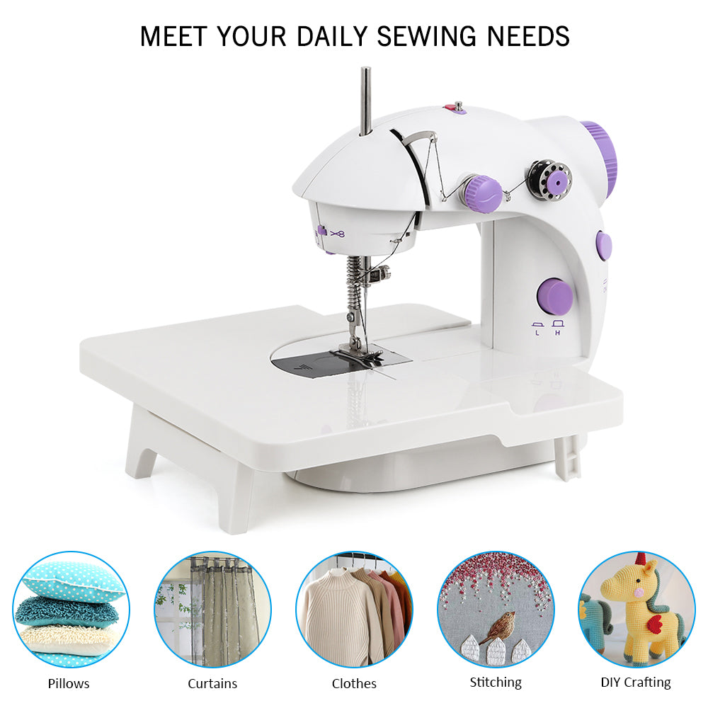 Handy Mini Sewing Machine for Daily Use, Manual DIY Crafting & Mending Machine, 2-Speed White/Purple