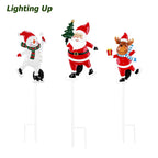Solar Christmas Yard Stakes, 3-Pack - Metal Santa, Snowman & Reindeer Garden Lights for Path & Lawn