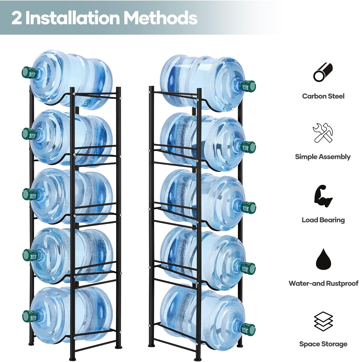 5-Tier Vertical Water Organizer | Heavy-Duty Detachable 5-Gallon Jug Storage Rack