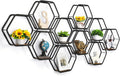 10-Piece Hexagon Floating Shelves | Modern Matte Black Honeycomb Wall Gallery Set