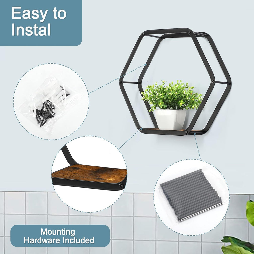 10-Piece Hexagon Floating Shelves | Modern Matte Black Honeycomb Wall Gallery Set