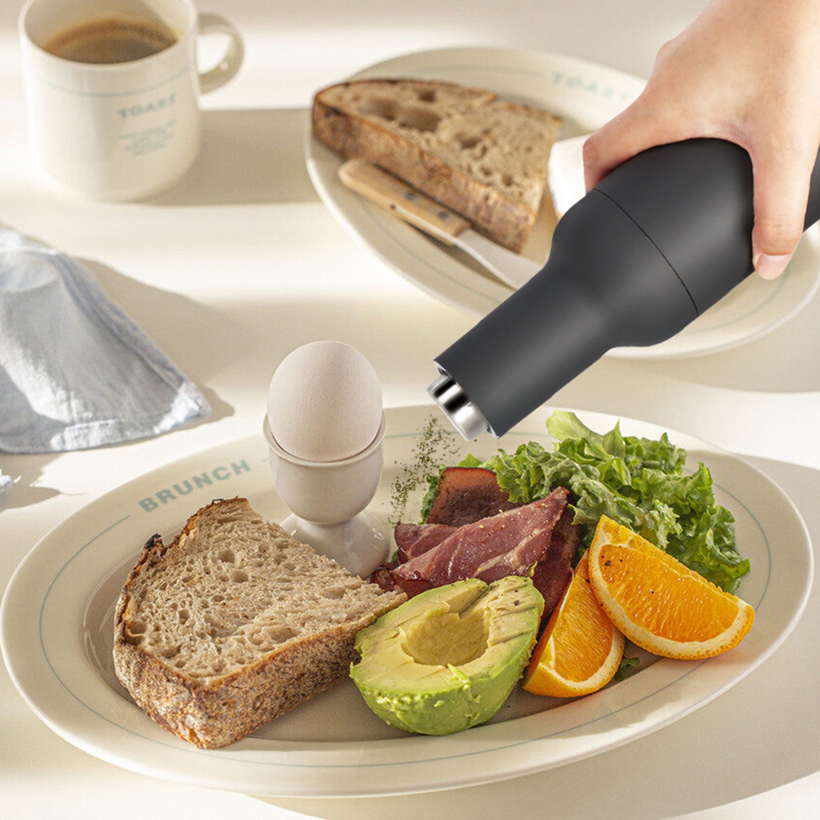 Gravity Automatic Salt and Pepper Grinder Set - Electric Battery Operated Mill with LED Light, Black & White