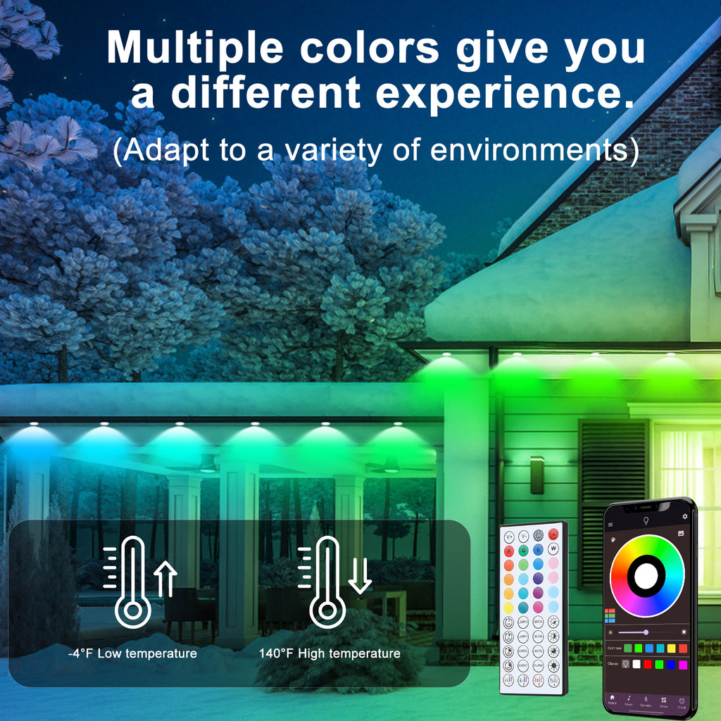 Smart RGB Eaves Lights (49ft), APP & Remote Controlled Waterproof LED Outdoor Holiday Lights