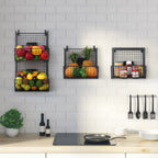 4-Level Wall-Mounted Metal Wire Produce Organizer with Rolling Wheels and Chalkboards, Black Stackable Storage Rack for Kitchen and Bathroom
