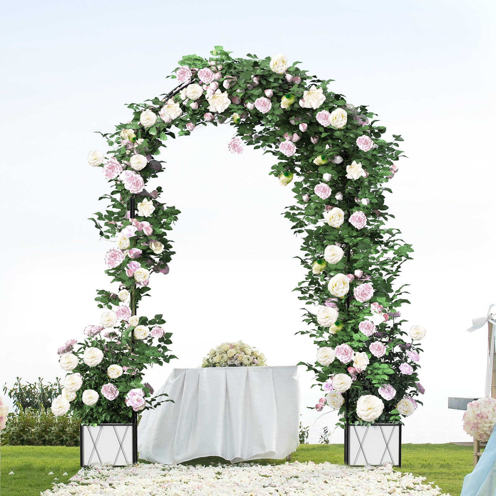 8.2ft Garden Arch Trellis with Dual Built-in Planter Boxes