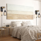 Set of 2 Industrial Plug-in Wall Lamps with Metal Cage Shades and Natural Wood Accents for Bedroom, Living Room, or Study