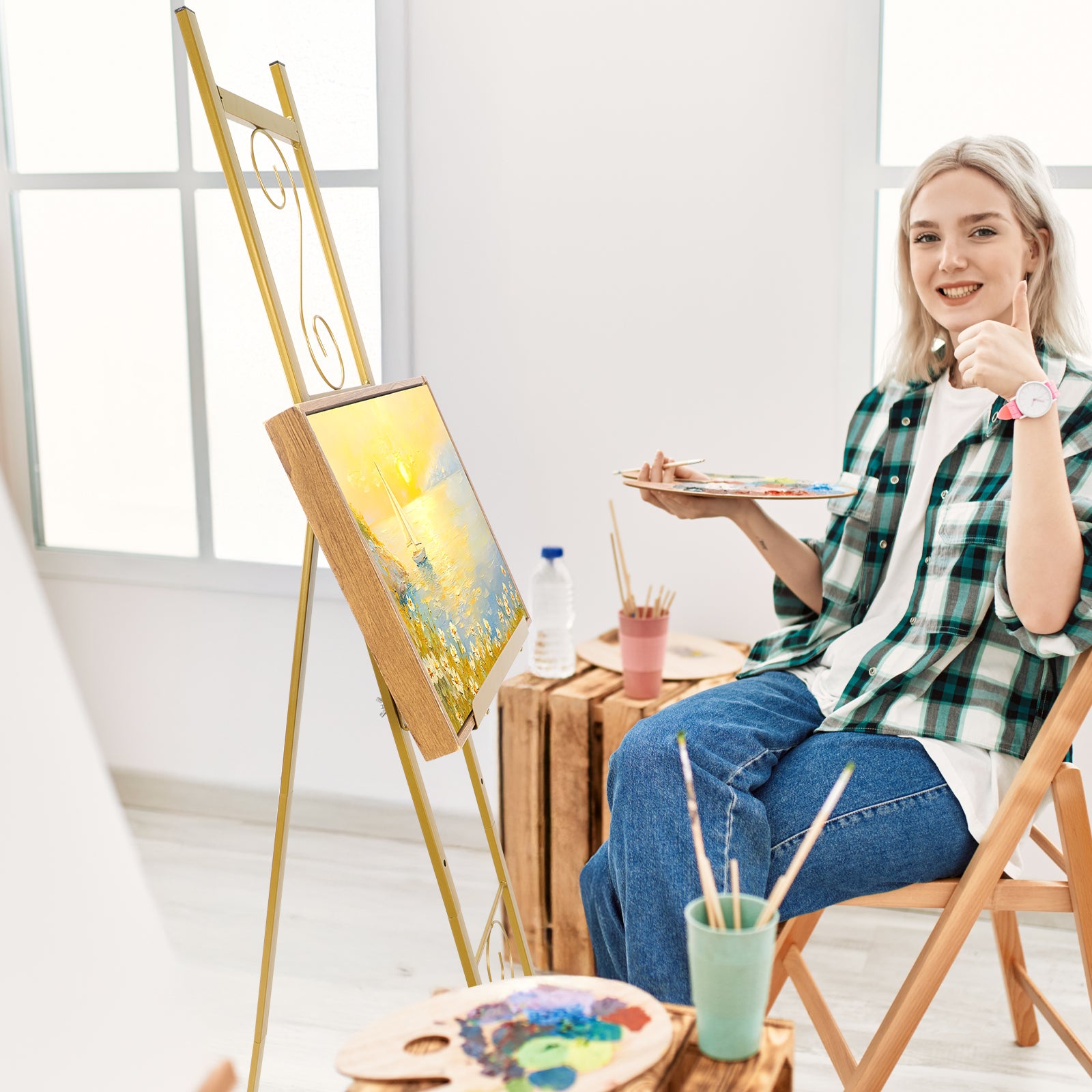 Gold Adjustable Easel Stand, 2 Pack Free Standing Display Rack for Wedding Signs, Posters & Artwork