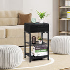 Narrow End Table with Charging Station & Flip-Top Storage, Industrial Side Nightstand with Hidden Drawer & Shelves for Small Spaces,