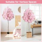 6FT Artificial Cherry Blossom Tree, 1.8M Tall Fake Pink Cherry Blossom Tree with Pot, Faux Floral Tree for Indoor Outdoor Home Wedding Party Decor