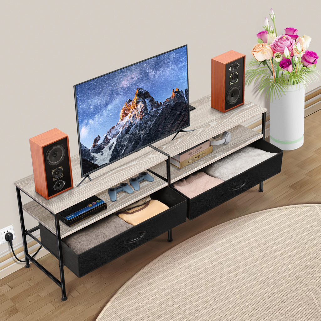 TV Cabinet. Suitable for TVs Up To 55 in. Entertainment Center, Industrial Media TV Cabinet Table. with Open Storage Shelves for Living Room, Bedroom TV Stand, Black