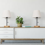 Vintage Style Table Lamps with Wood Base (Set of 2)， Modern Nightstand Lamps with Linen Shade.