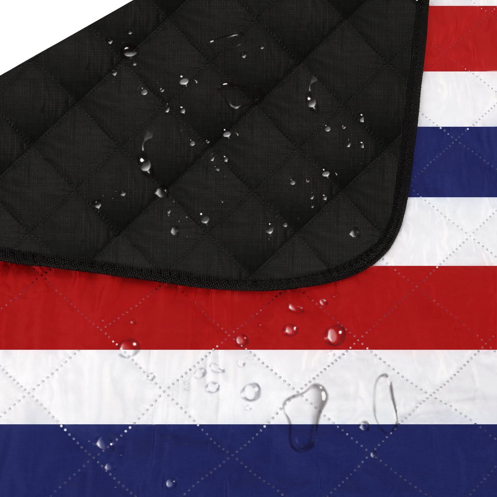Waterproof Portable Camping and Beach Blanket with Red and Blue Stripes for Outdoor Picnics, Lawn Events, and Concerts