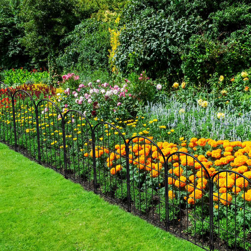 10-Pack Arched Garden Fence Panels, 22"H x 10ft L Rustproof Wire Edging with Stabilizing Plastic Stakes