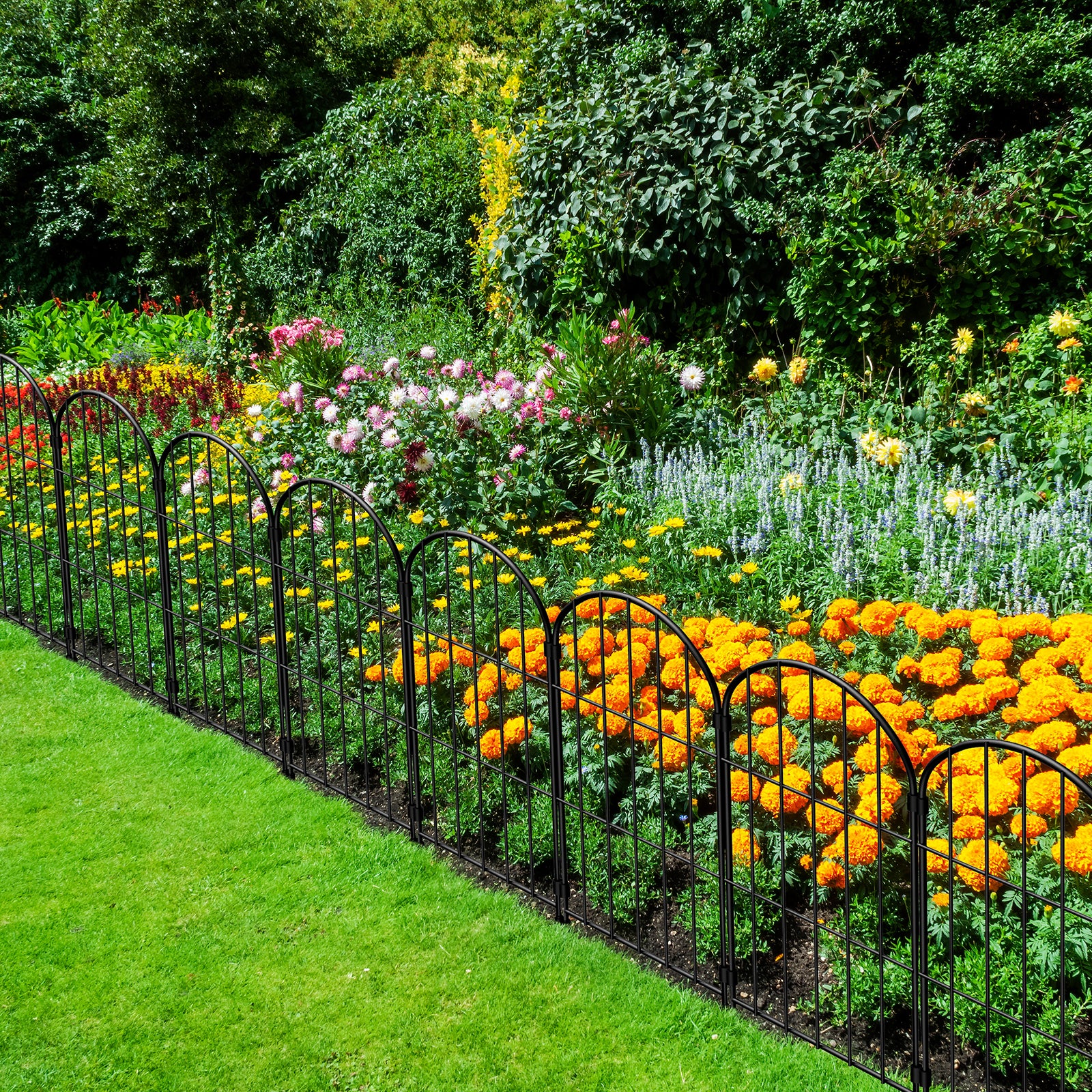 10-Pack Arched Garden Fence Panels, 22"H x 10ft L Rustproof Wire Edging with Stabilizing Plastic Stakes