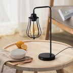 Vintage Industrial Table Lamp with Marble Base — Black Metal Nightstand Light for Office and Bedroom.
