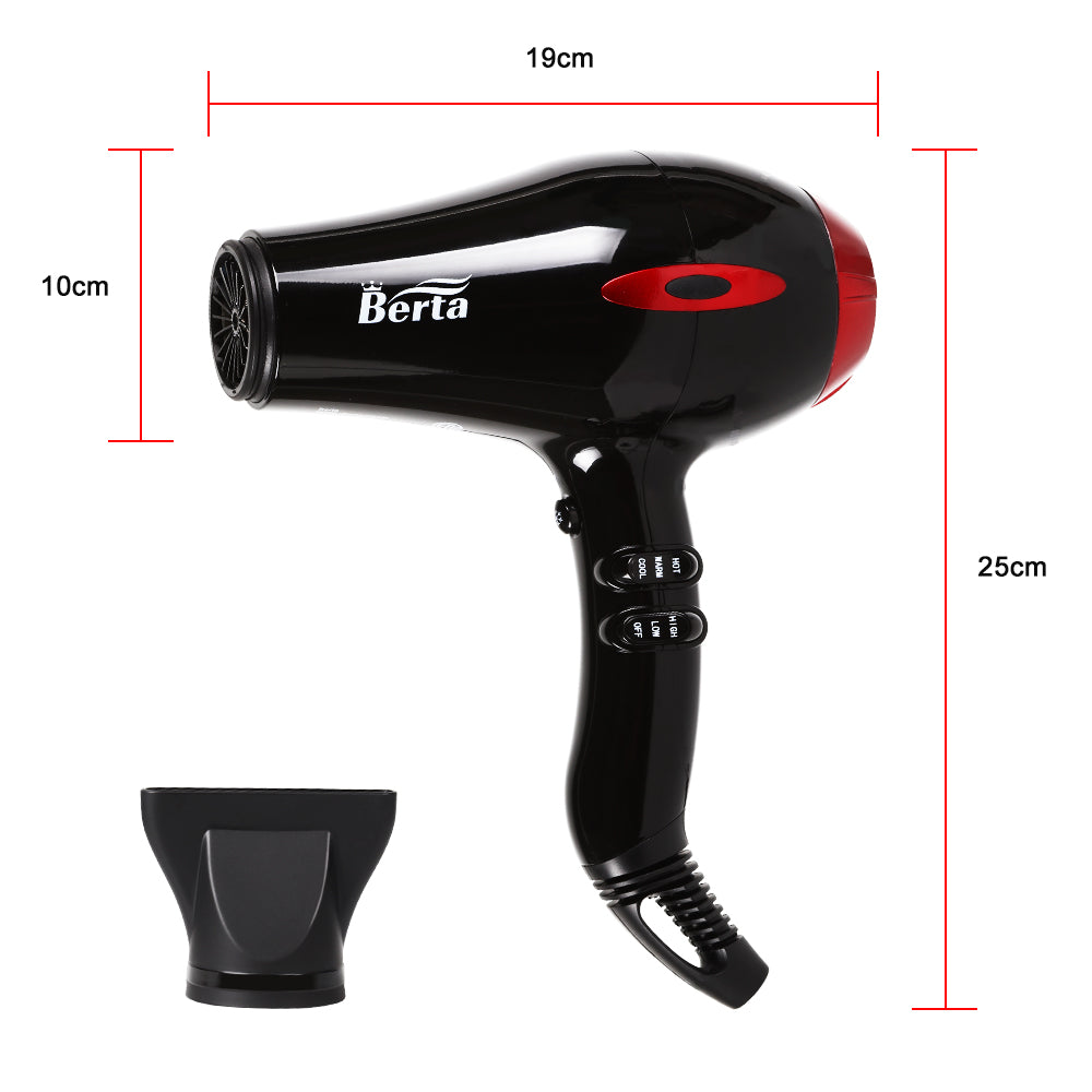 Professional Ion Salon Hair Dryer, Hair Dryer, Powerful 1875W Anion Quick Drying Hair Dryer, Ion Conditioning, AC Motor Low Noise Hair Dryer, 2 Speed/3 Heat Setting - Black Red