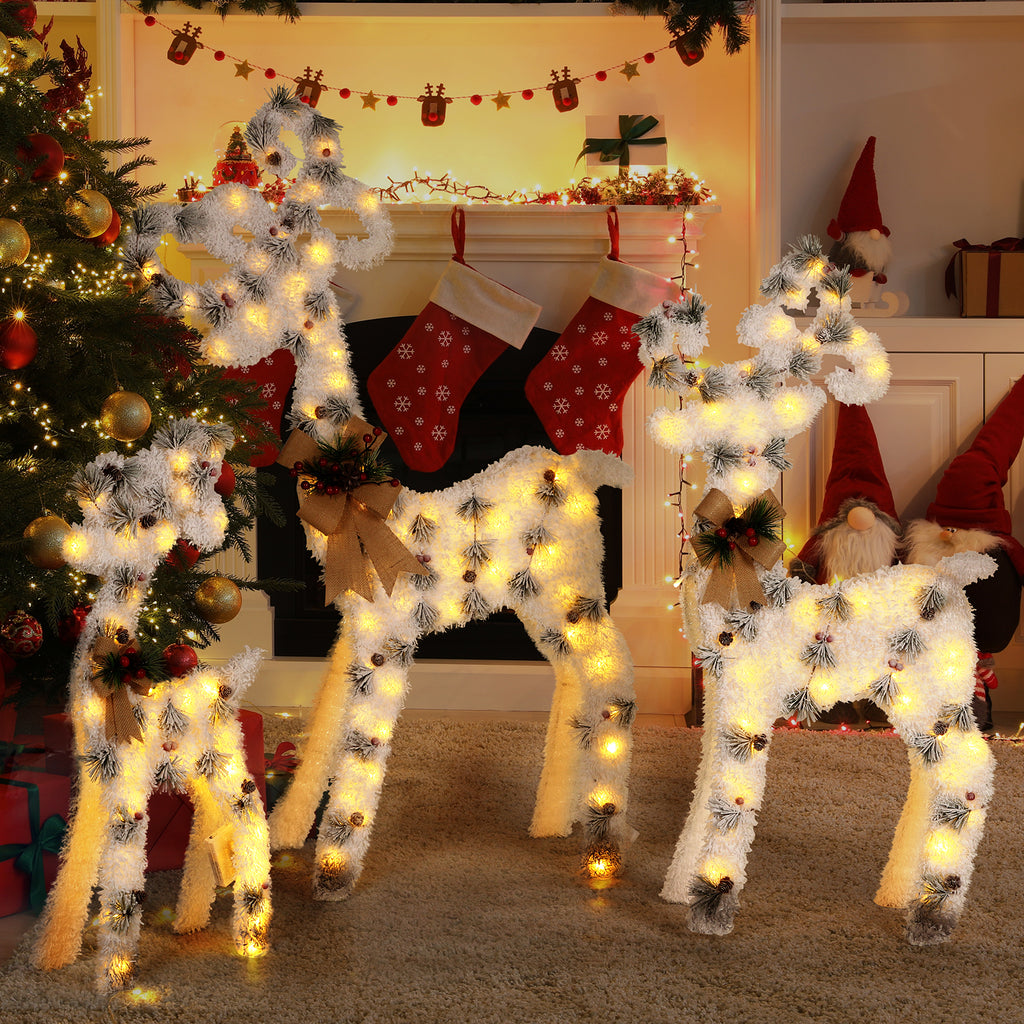 1pcs/3pcs Christmas Reindeer Family Yard Light Decorations With Decorated With Atmospheric Bow, Lighted 2D Reindeer Family With 60 L, Battery Pre-Lit Light Up Deer Set, Outdoor Christmas Deer Decorations For Yard Patio Lawn Garden Party