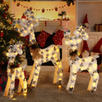 1pcs/3pcs Christmas Reindeer Family Yard Light Decorations With Decorated With Atmospheric Bow, Lighted 2D Reindeer Family With 60 L, Battery Pre-Lit Light Up Deer Set, Outdoor Christmas Deer Decorations For Yard Patio Lawn Garden Party