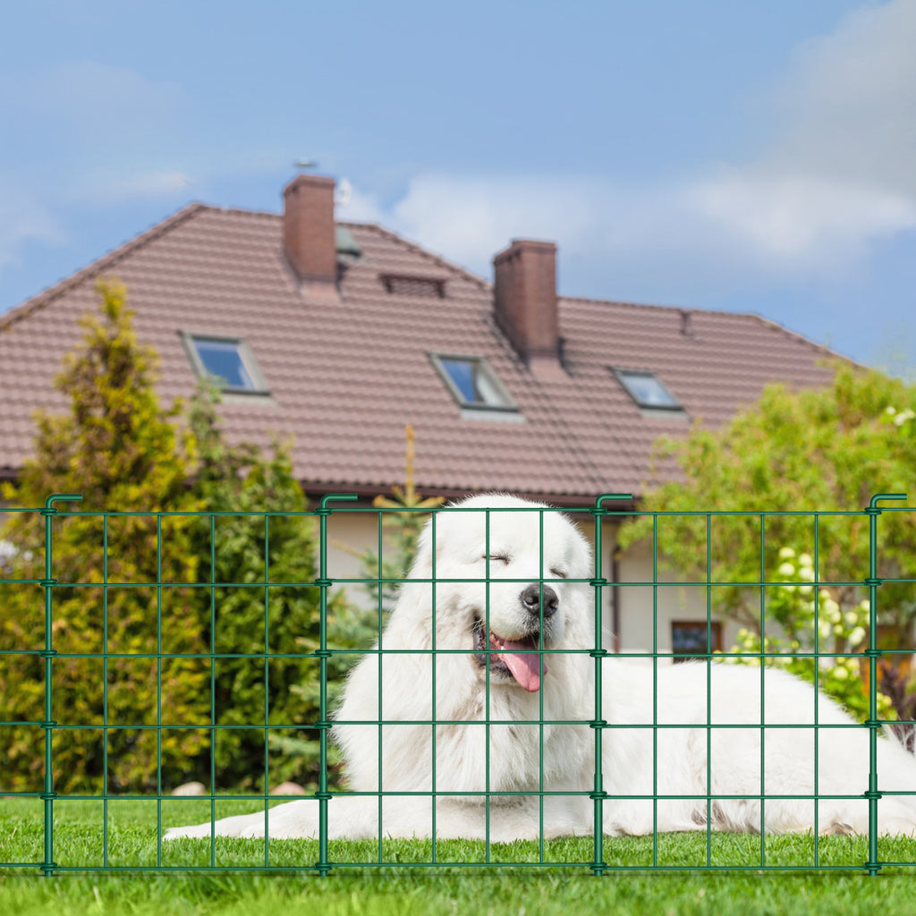 20ft Green Metal Garden Fence for Pets & Landscaping - Easy Assembly Rustproof Grid Fencing, Small Animal Barrier for Outdoor Yards & Flower Beds