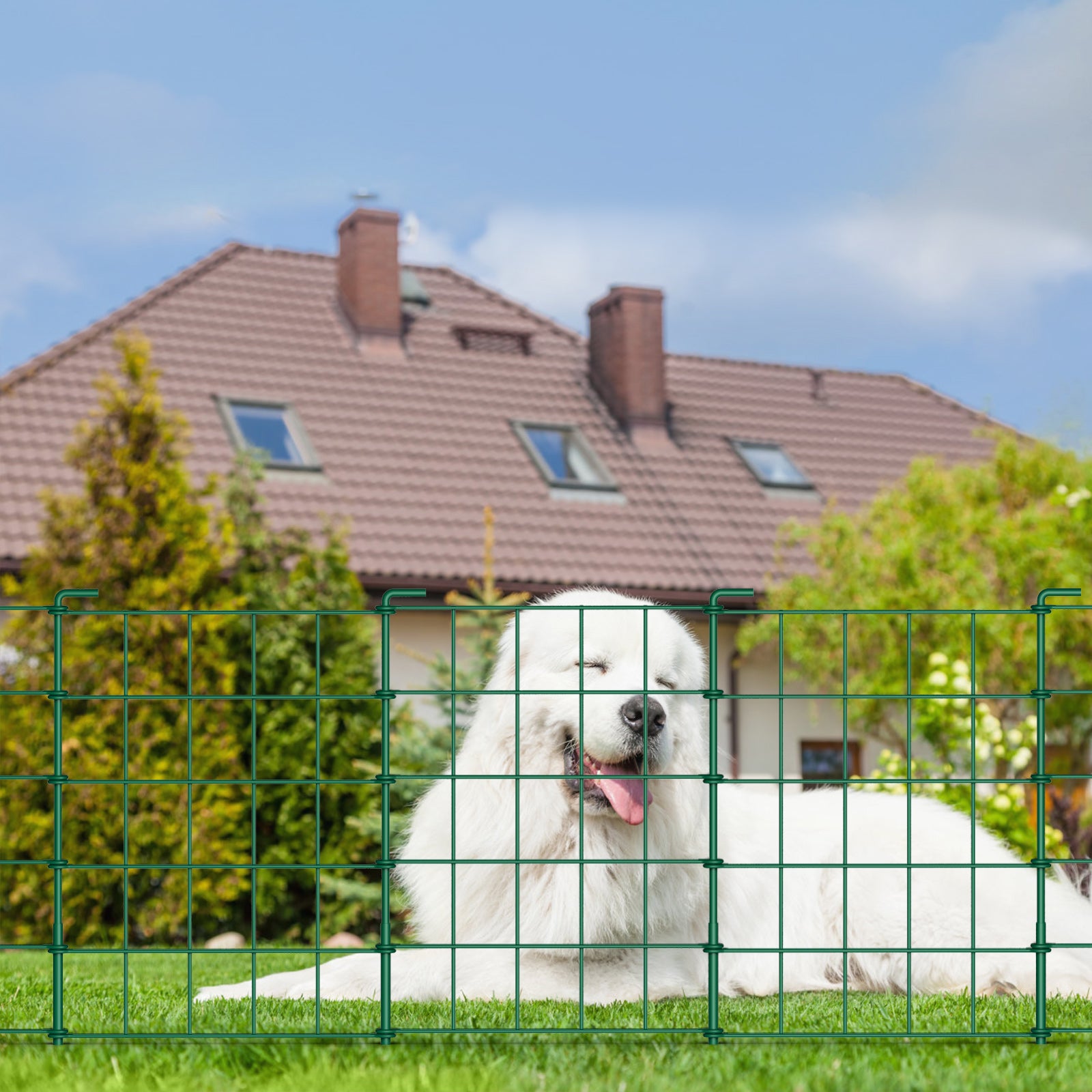 20ft Green Metal Garden Fence for Pets & Landscaping - Easy Assembly Rustproof Grid Fencing, Small Animal Barrier for Outdoor Yards & Flower Beds