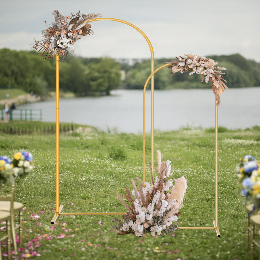 2-Piece Gold Wedding Arch Set (5ft/6ft), Nested Metal Backdrop Stands for Party & Event Decor