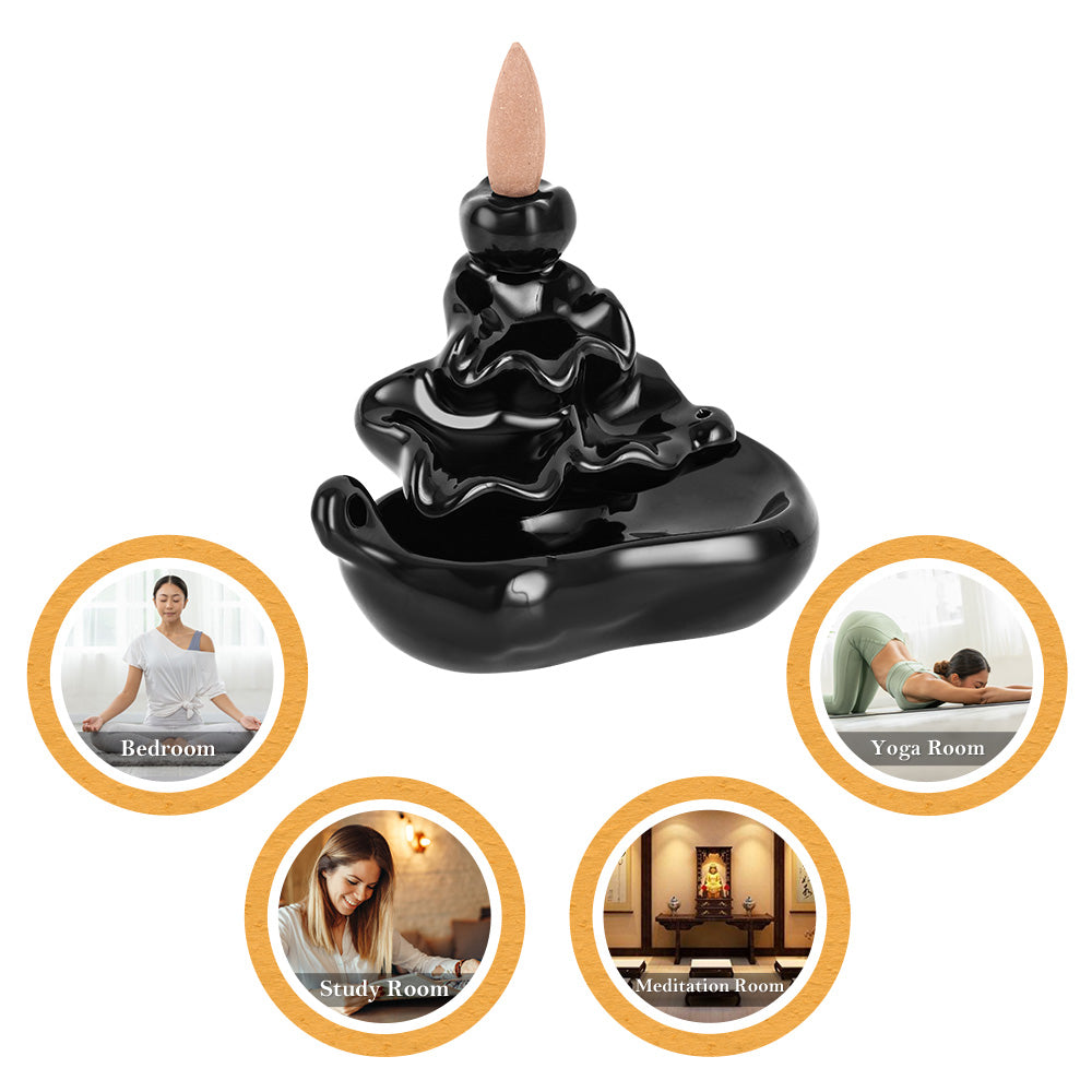 1 Pc Backflow Incense Burner With 10 Incense Cones, Heat-resistant & Easy To Clean, Suitable For Bedrooms, Living Rooms, Yoga Studios, Meditation, Black Home Decor, Tabletop Decorative Aromatherapy, Gift