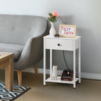 Set of 2 White Nightstands with Charging Station, End Tables with Drawer, USB Ports & Storage Shelf for Bedroom, Living Room, Small Spaces