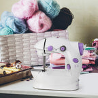 Handy Mini Sewing Machine for Daily Use, Manual DIY Crafting & Mending Machine, 2-Speed White/Purple
