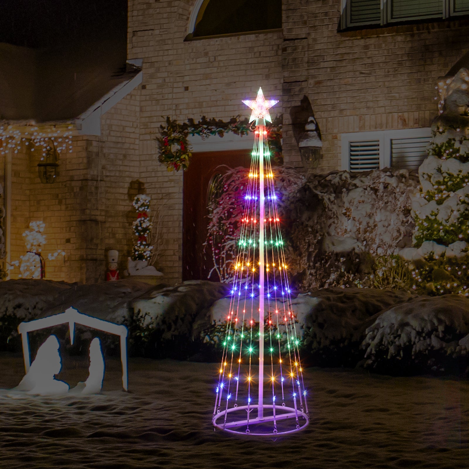 Indoor Artificial Christmas Tree with Multi-Colored Lights and Star Topper