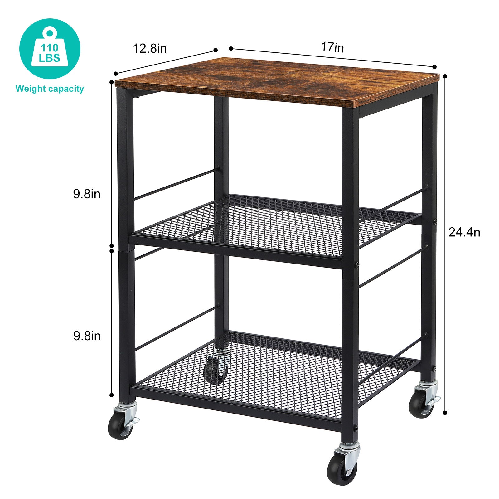 3-Tier Rolling Utility Cart | Mobile Kitchen & Beverage Station with Lockable Wheels